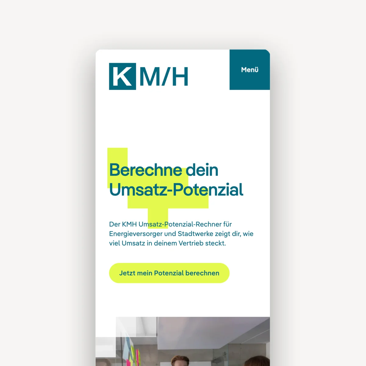 Umsatz-Potenzial-Rechner der KMH Website in der mobilen Ansicht